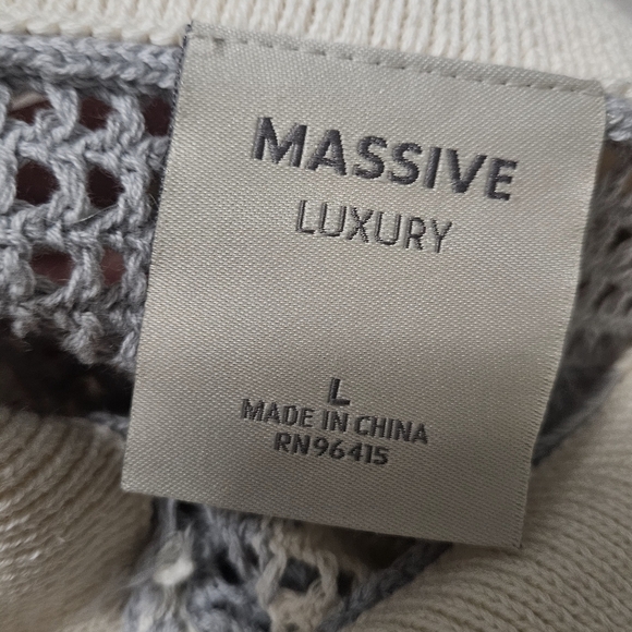 MASSIVE LUXURY Crochet OpenKnit ShortSleeve Button Shirt.Blue/cream Stripe L NWT - Picture 2 of 12